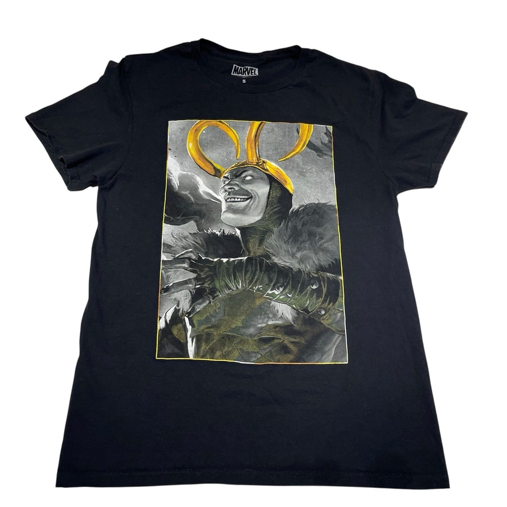 Marvel Mens Small T Black Loki Graphic Crew Neck Short Sleeve Cotton Runs Small